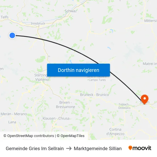 Gemeinde Gries Im Sellrain to Marktgemeinde Sillian map