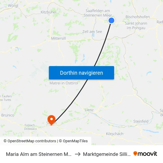 Maria Alm am Steinernen Meer to Marktgemeinde Sillian map
