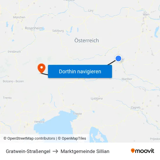 Gratwein-Straßengel to Marktgemeinde Sillian map