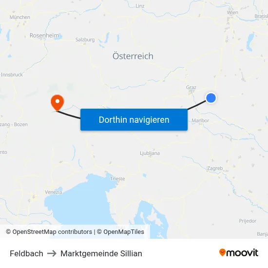 Feldbach to Marktgemeinde Sillian map