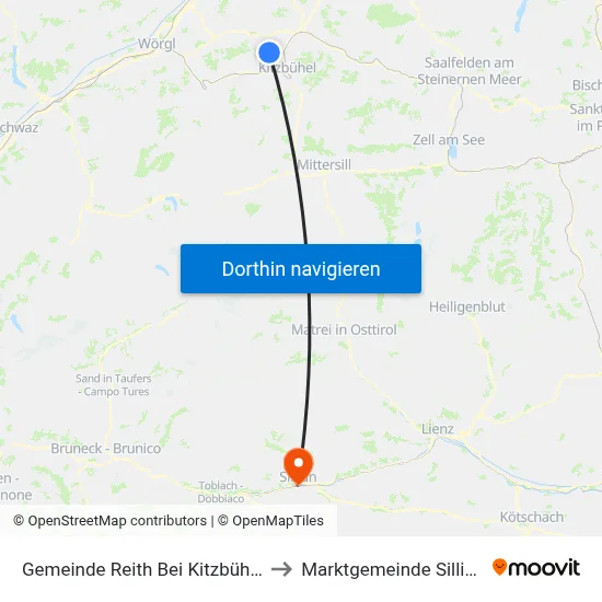 Gemeinde Reith Bei Kitzbühel to Marktgemeinde Sillian map
