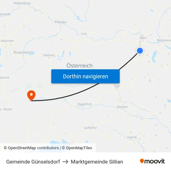 Gemeinde Günselsdorf to Marktgemeinde Sillian map