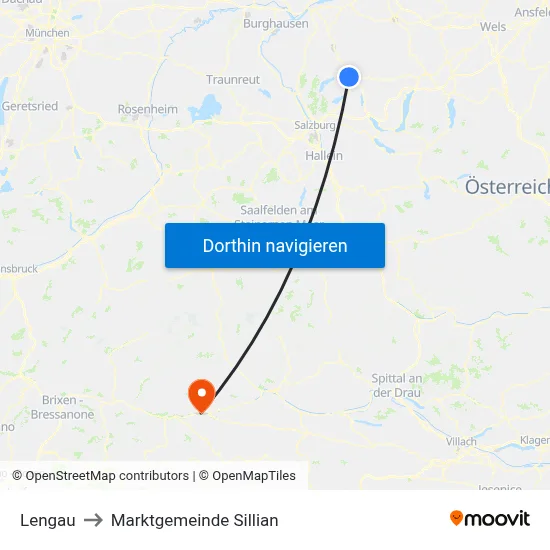 Lengau to Marktgemeinde Sillian map