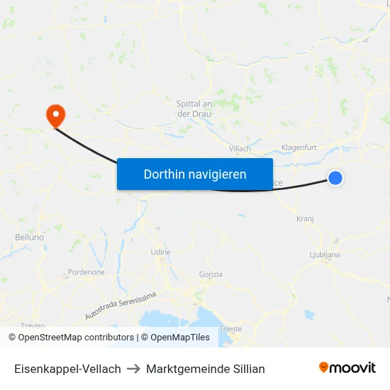Eisenkappel-Vellach to Marktgemeinde Sillian map