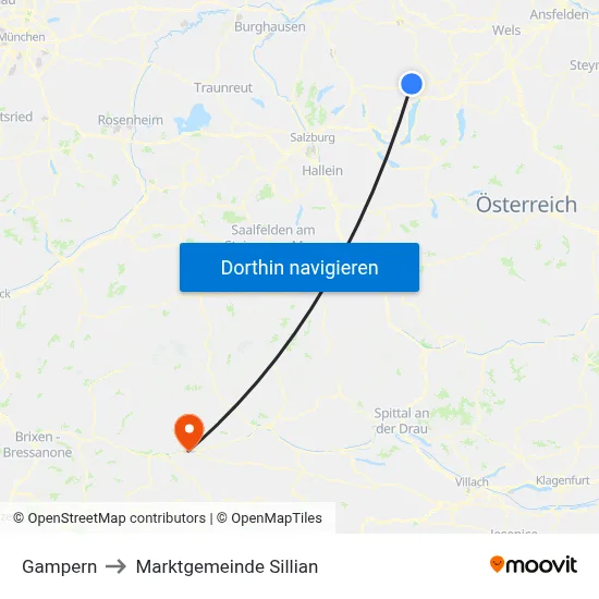 Gampern to Marktgemeinde Sillian map