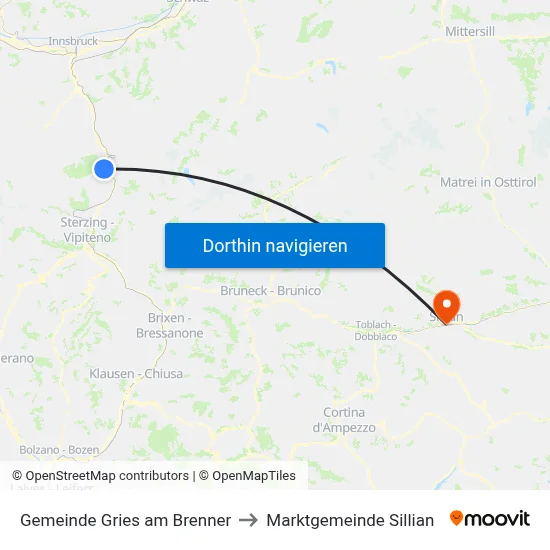 Gemeinde Gries am Brenner to Marktgemeinde Sillian map