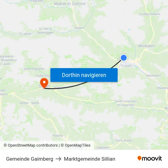 Gemeinde Gaimberg to Marktgemeinde Sillian map