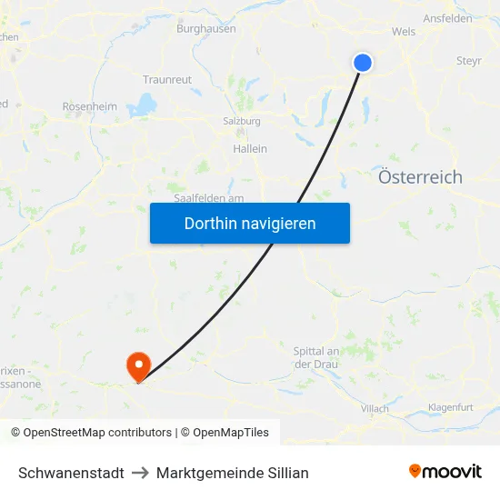 Schwanenstadt to Marktgemeinde Sillian map