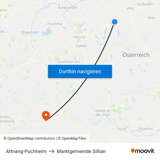 Attnang-Puchheim to Marktgemeinde Sillian map