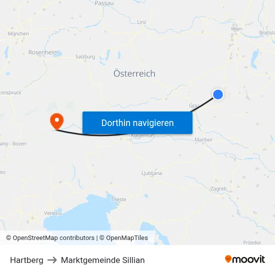Hartberg to Marktgemeinde Sillian map