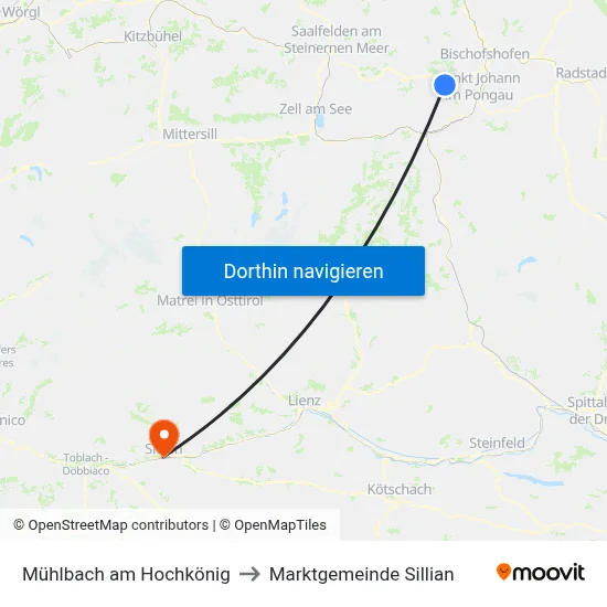 Mühlbach am Hochkönig to Marktgemeinde Sillian map