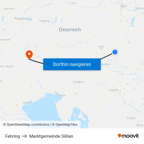 Fehring to Marktgemeinde Sillian map