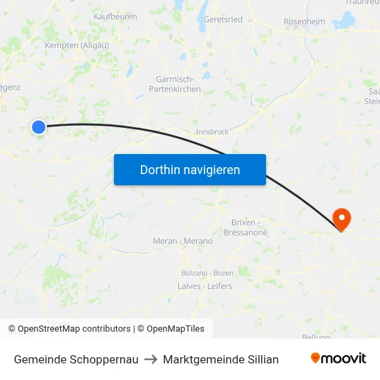 Gemeinde Schoppernau to Marktgemeinde Sillian map
