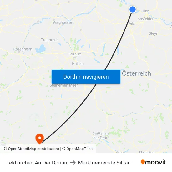 Feldkirchen An Der Donau to Marktgemeinde Sillian map