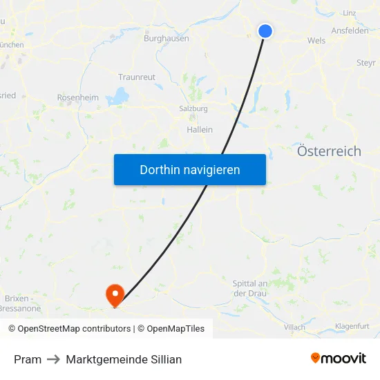 Pram to Marktgemeinde Sillian map