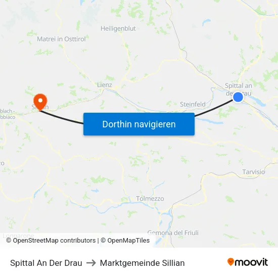 Spittal An Der Drau to Marktgemeinde Sillian map