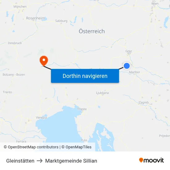 Gleinstätten to Marktgemeinde Sillian map