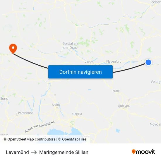 Lavamünd to Marktgemeinde Sillian map