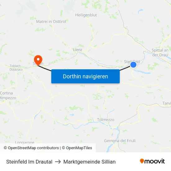 Steinfeld Im Drautal to Marktgemeinde Sillian map