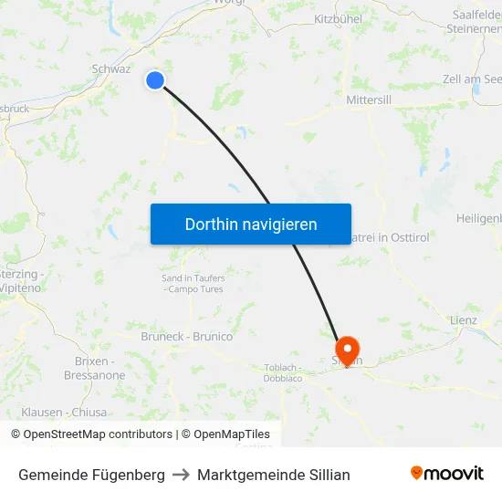 Gemeinde Fügenberg to Marktgemeinde Sillian map