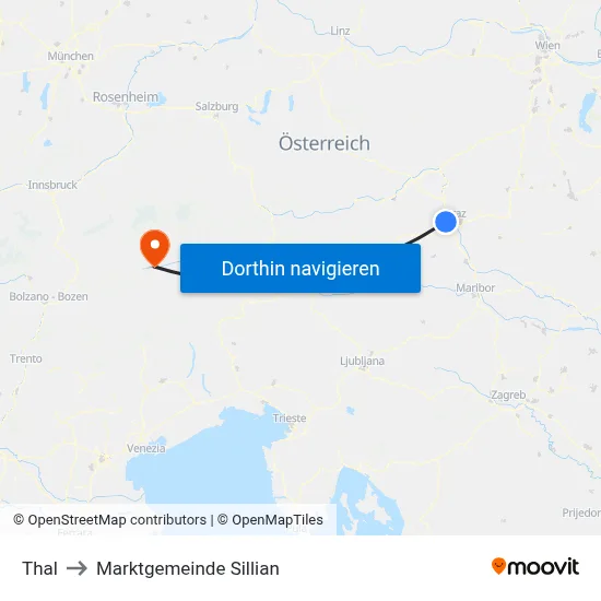 Thal to Marktgemeinde Sillian map