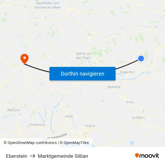 Eberstein to Marktgemeinde Sillian map