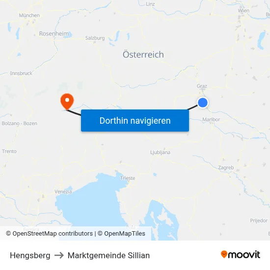 Hengsberg to Marktgemeinde Sillian map