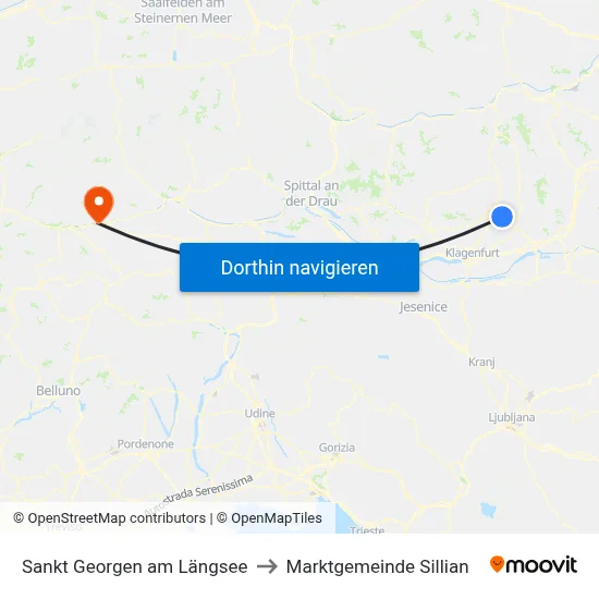Sankt Georgen am Längsee to Marktgemeinde Sillian map