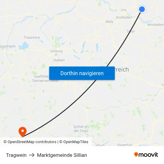 Tragwein to Marktgemeinde Sillian map