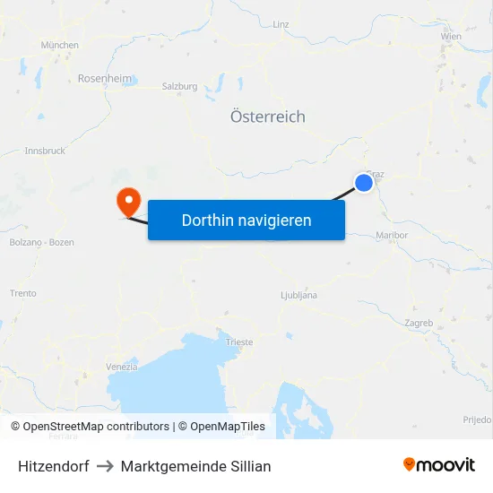 Hitzendorf to Marktgemeinde Sillian map