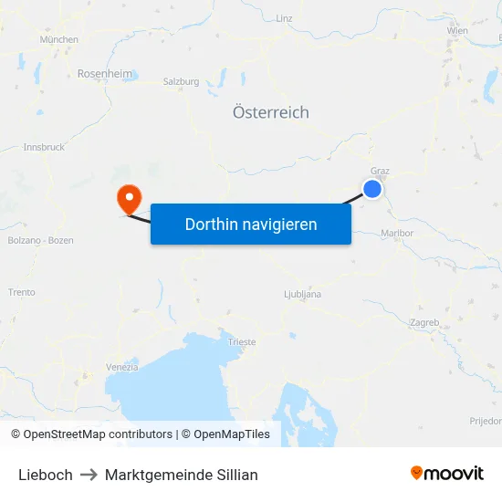 Lieboch to Marktgemeinde Sillian map