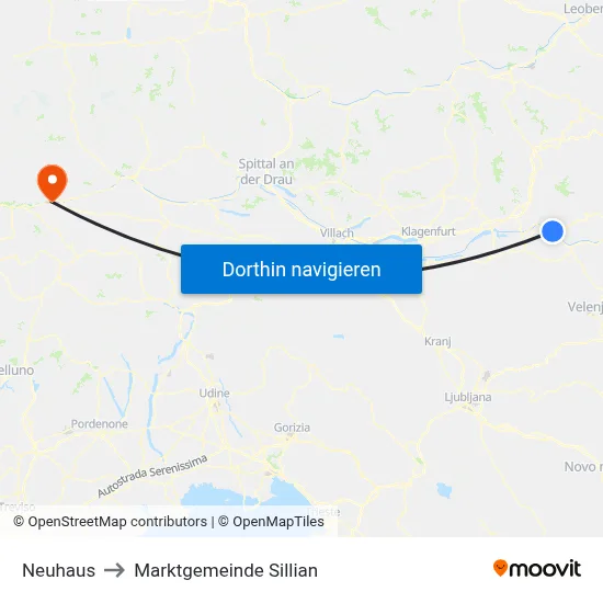 Neuhaus to Marktgemeinde Sillian map