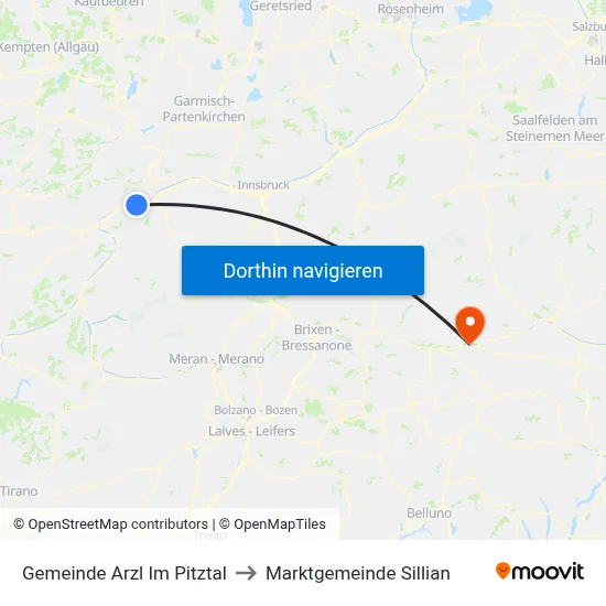 Gemeinde Arzl Im Pitztal to Marktgemeinde Sillian map
