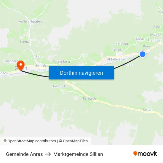 Gemeinde Anras to Marktgemeinde Sillian map
