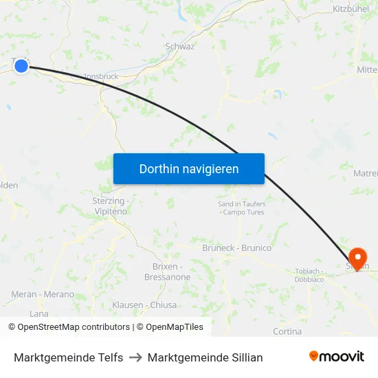 Marktgemeinde Telfs to Marktgemeinde Sillian map