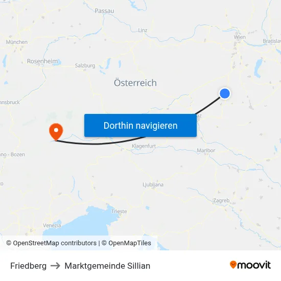 Friedberg to Marktgemeinde Sillian map