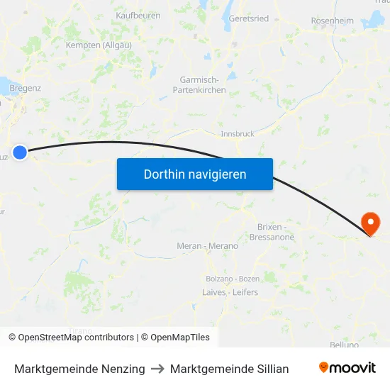 Marktgemeinde Nenzing to Marktgemeinde Sillian map