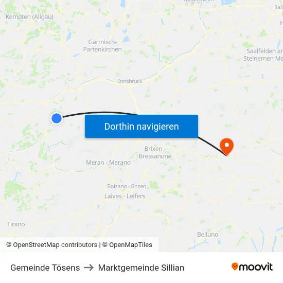 Gemeinde Tösens to Marktgemeinde Sillian map
