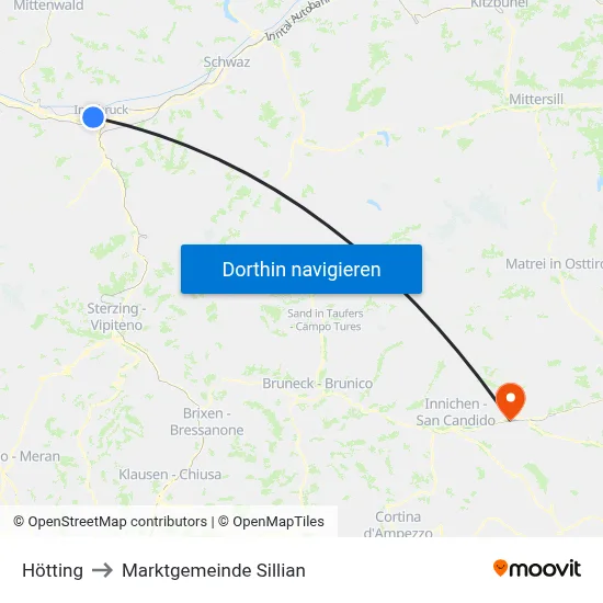Hötting to Marktgemeinde Sillian map