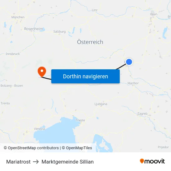 Mariatrost to Marktgemeinde Sillian map