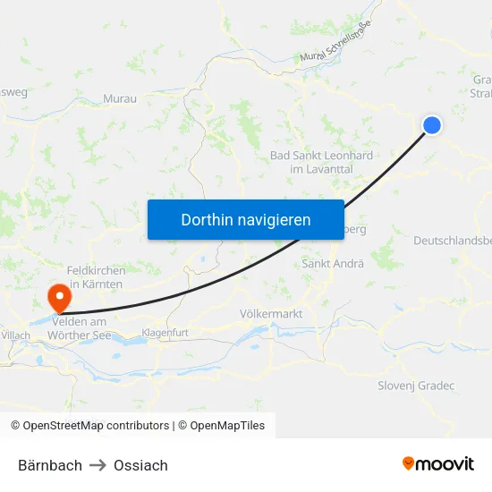 Bärnbach to Ossiach map