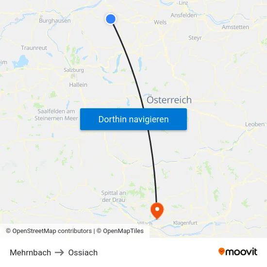 Mehrnbach to Ossiach map
