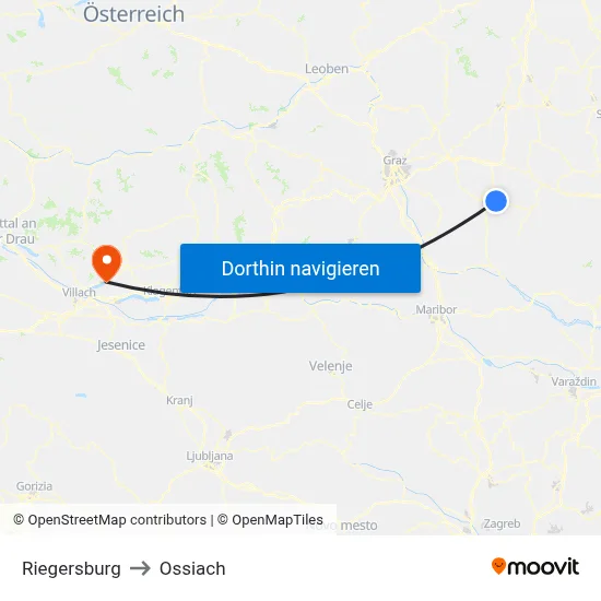 Riegersburg to Ossiach map