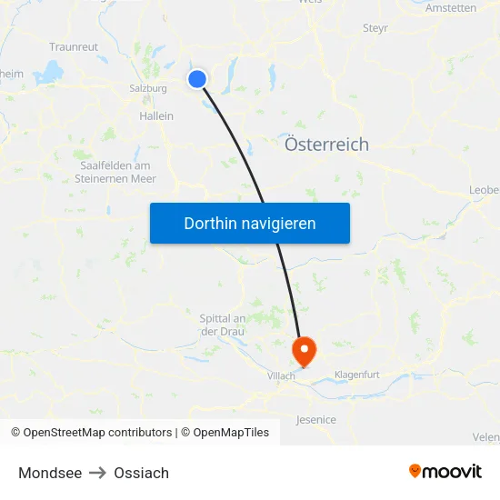 Mondsee to Ossiach map