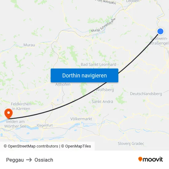 Peggau to Ossiach map