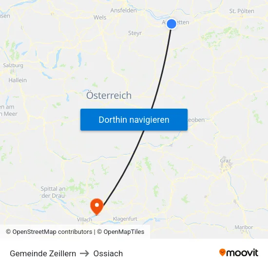 Gemeinde Zeillern to Ossiach map