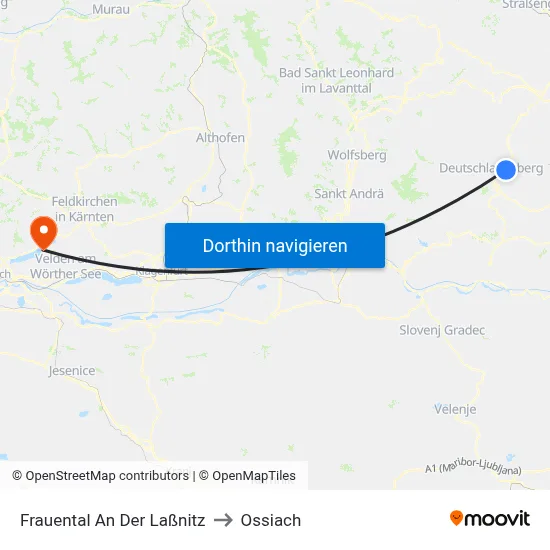 Frauental An Der Laßnitz to Ossiach map