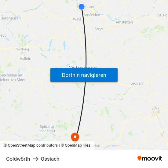Goldwörth to Ossiach map