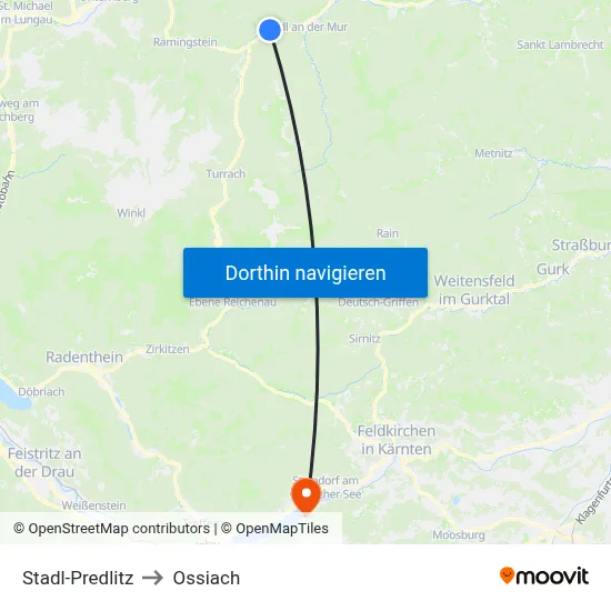 Stadl-Predlitz to Ossiach map
