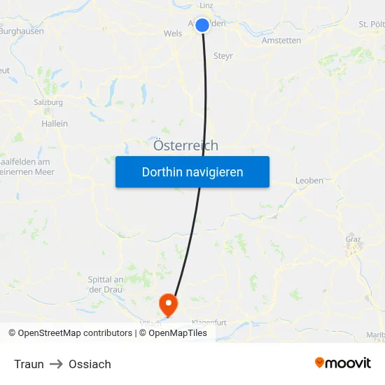 Traun to Ossiach map